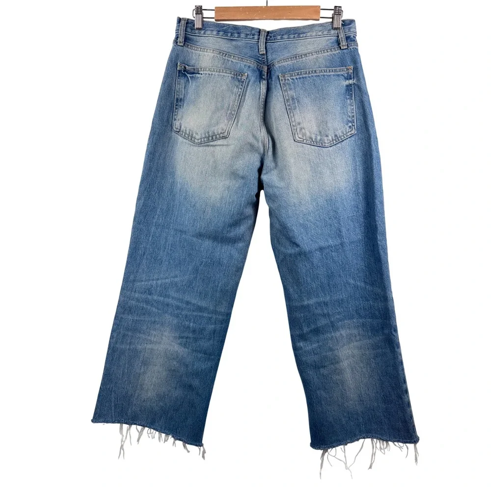 ZARA Womens High Rise Wide Leg‎ Jeans raw hem grunge baggy 90s Size 8 - Picture 3 of 7